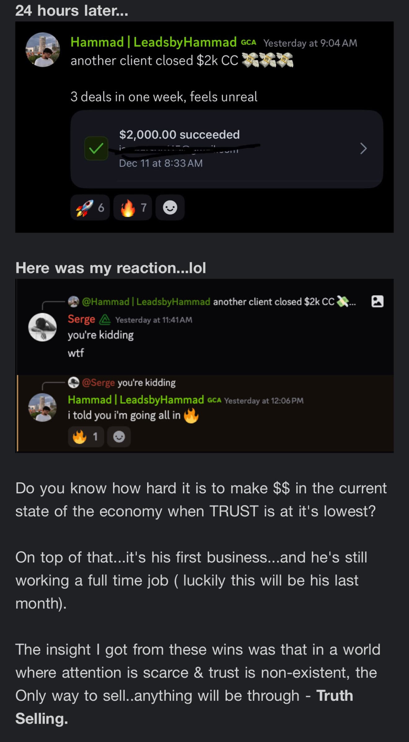 3 deals in one week story - Truth Selling