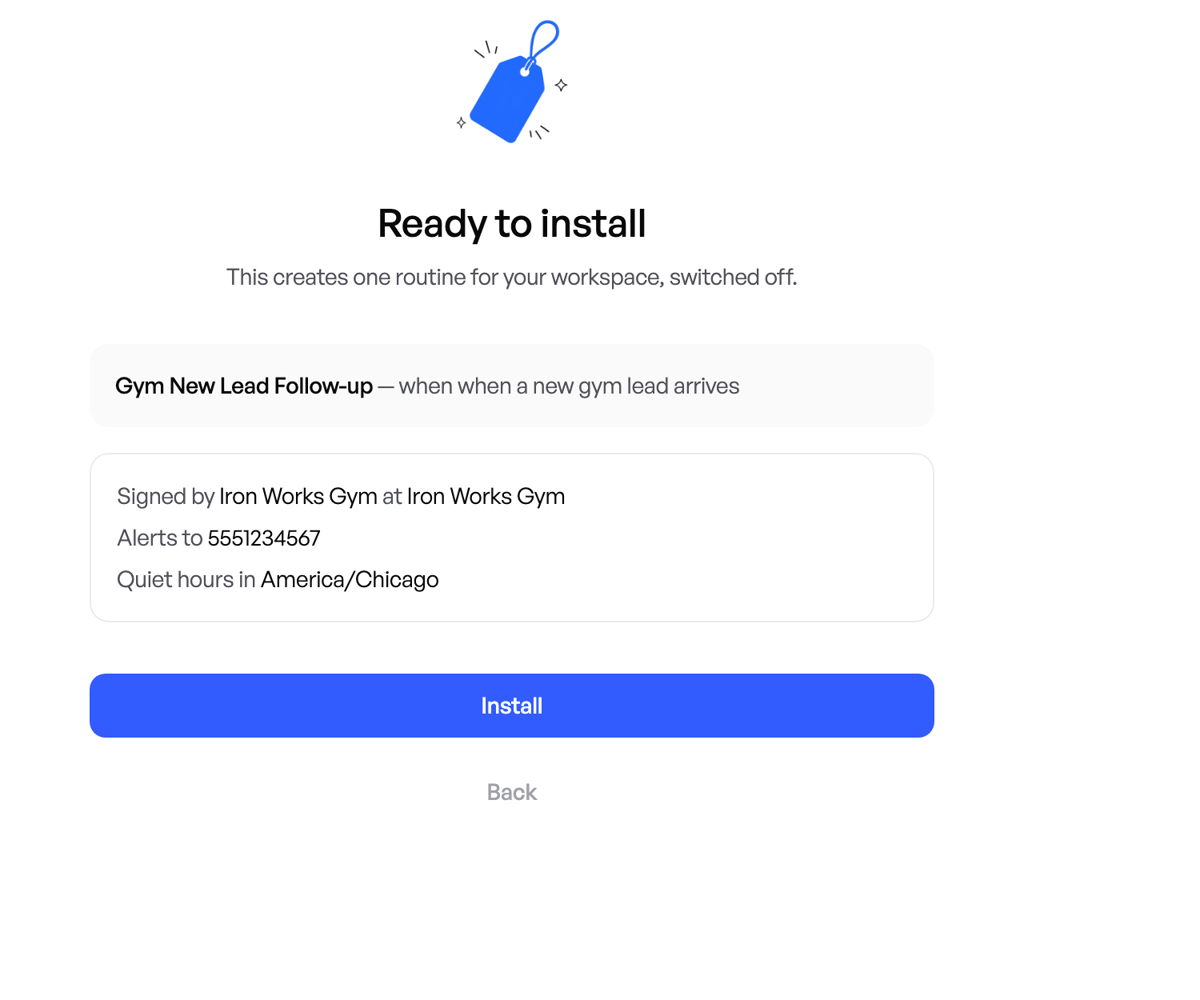 The review screen showing the answers and routines that will be created.